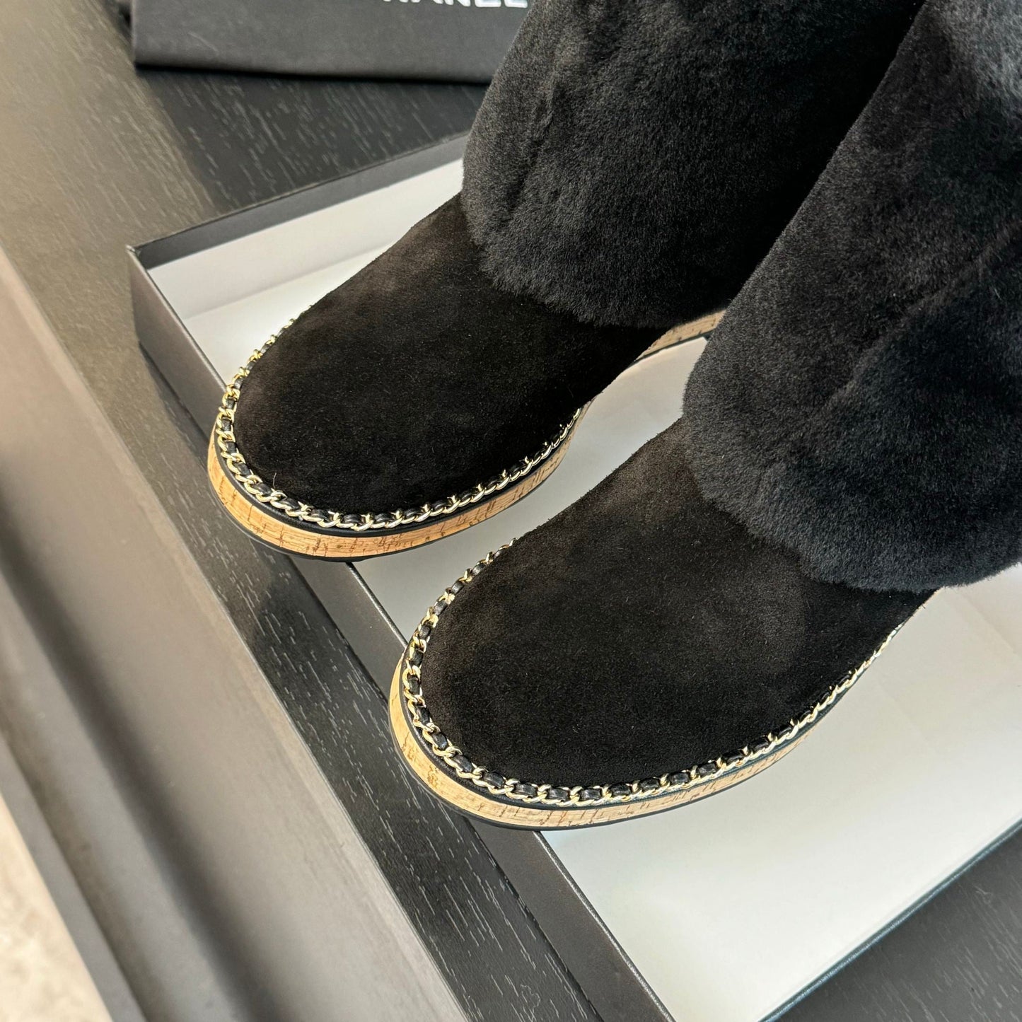 CC Flat Ankle Boots Black Suede And Fleece