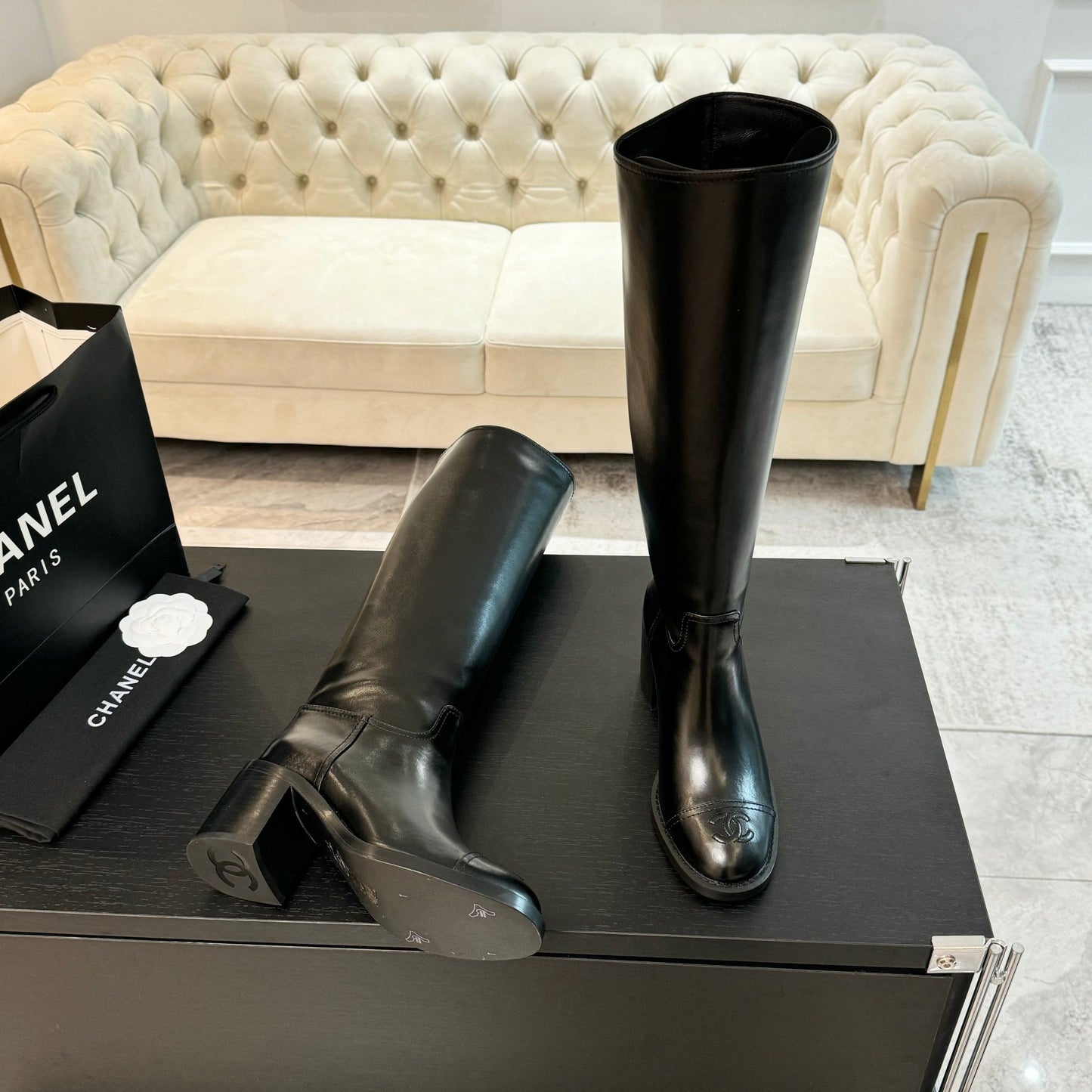 CC High Boots 75mm Plain Black Calfskin