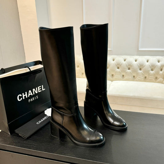 CC High Boots 75mm Plain Black Calfskin