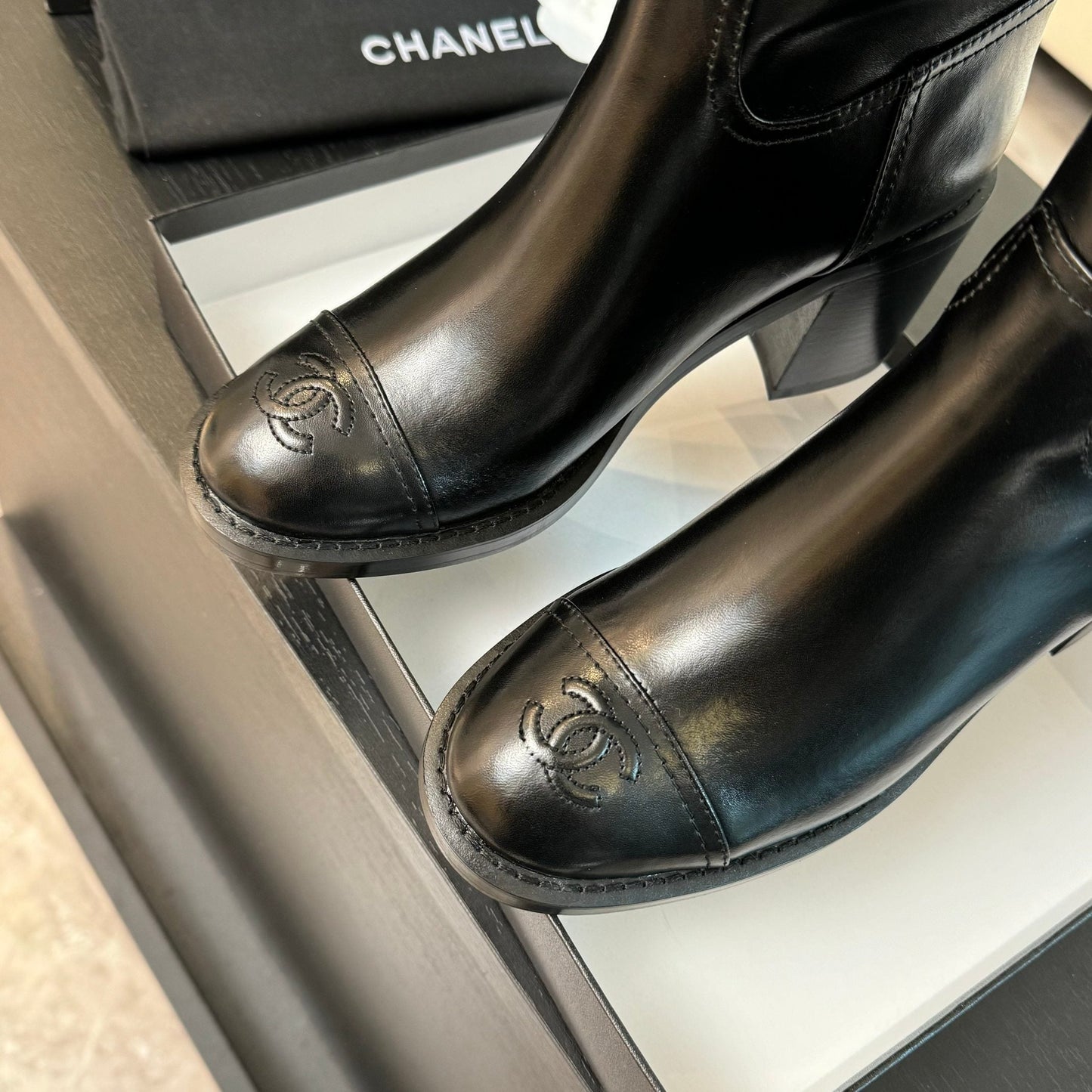 CC High Boots 75mm Plain Black Calfskin