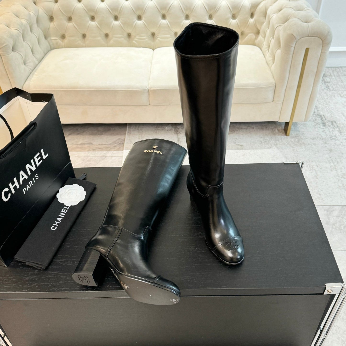 CC High Boots 75mm Black Cowhide