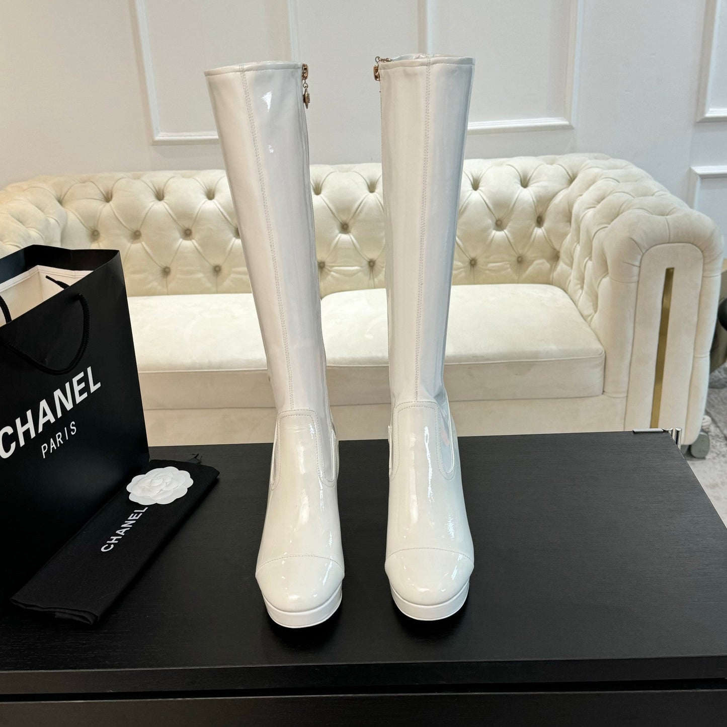 CC High Boots 80mm Glossy White Cowhide