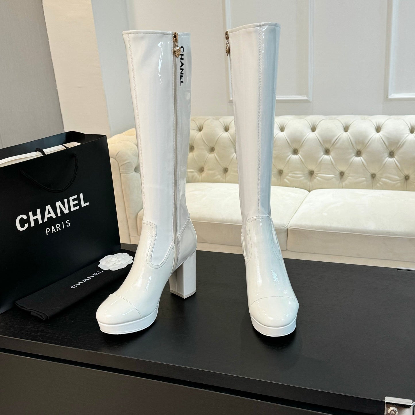 CC High Boots 80mm Glossy White Cowhide