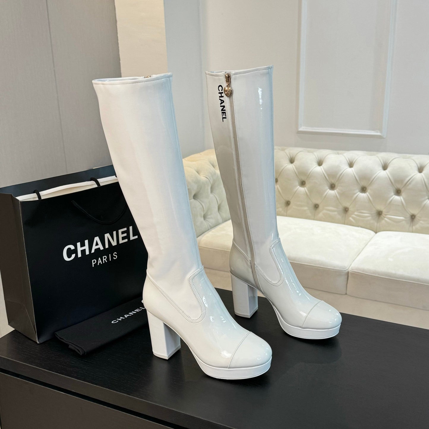 CC High Boots 80mm Glossy White Cowhide