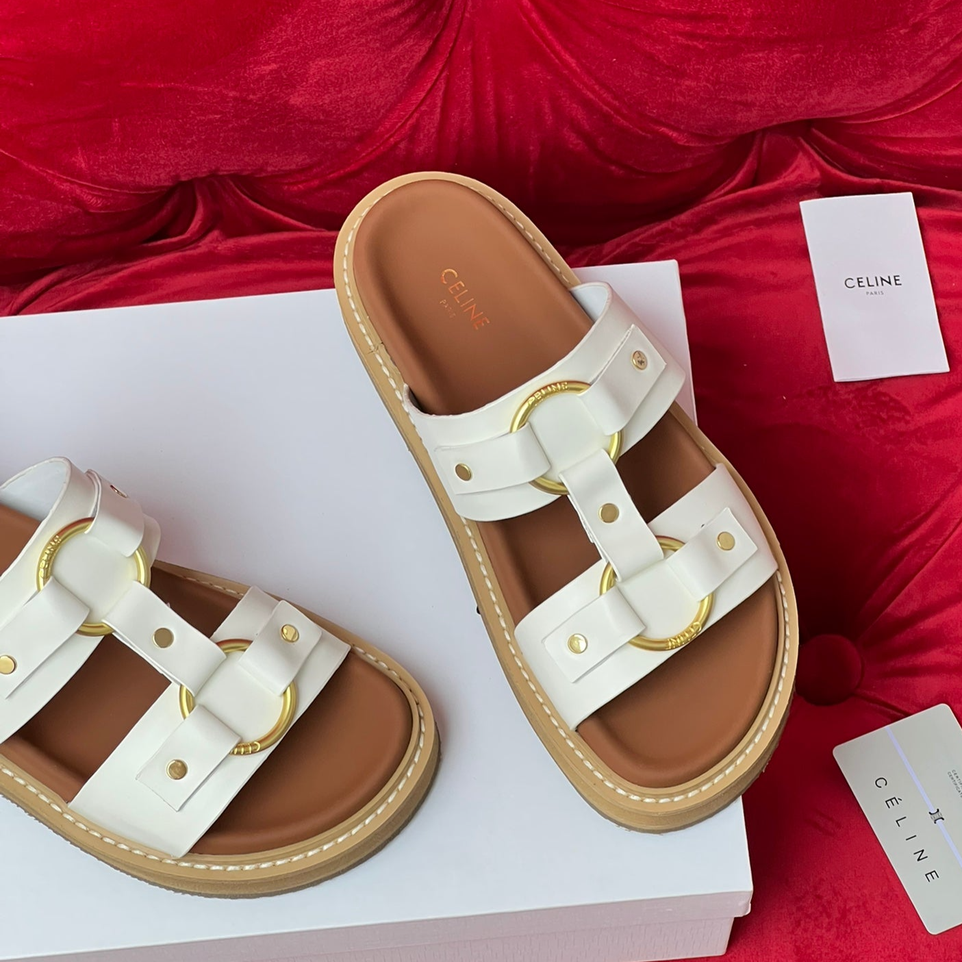 Sandal Flat White Brown Canvas