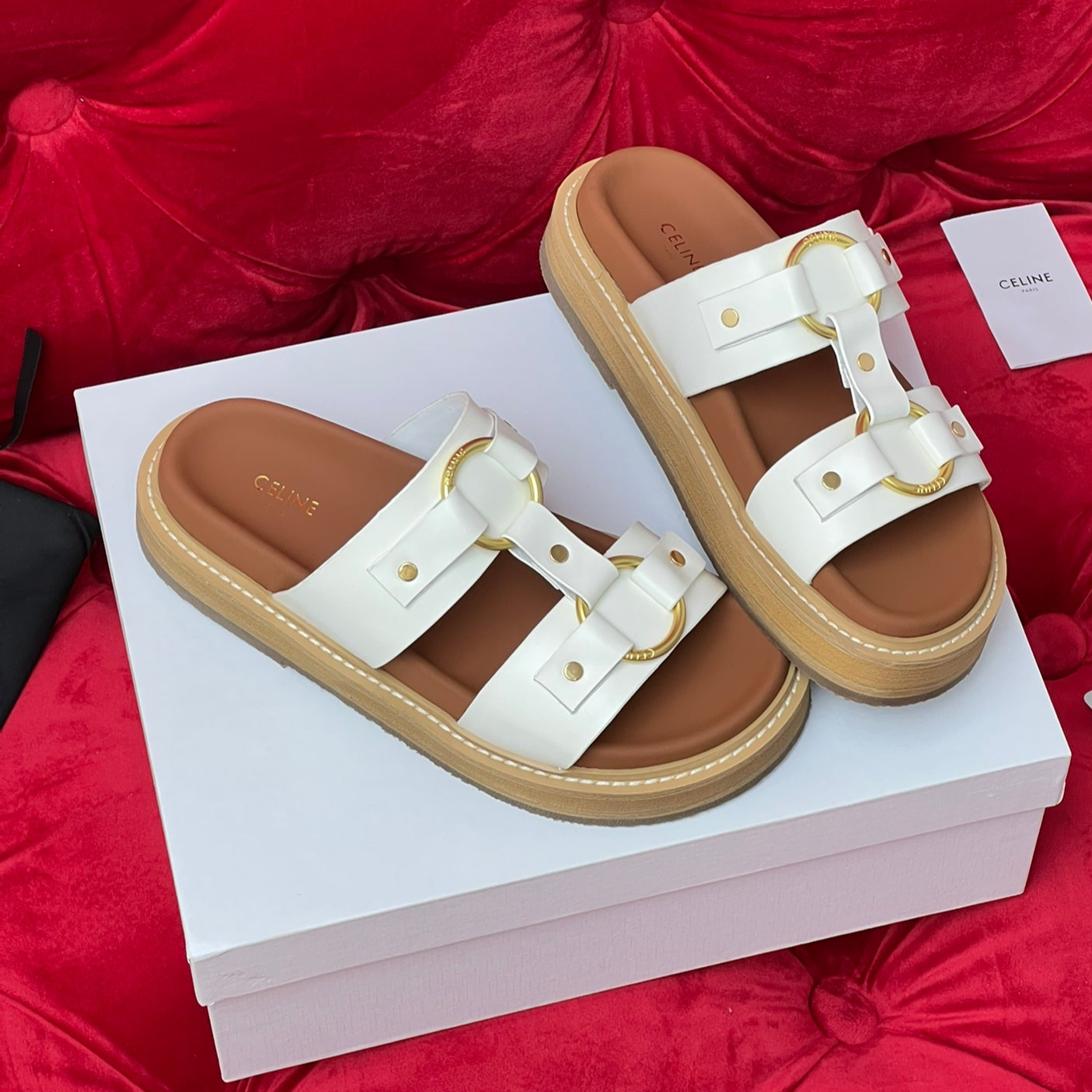 Sandal Flat White Brown Canvas