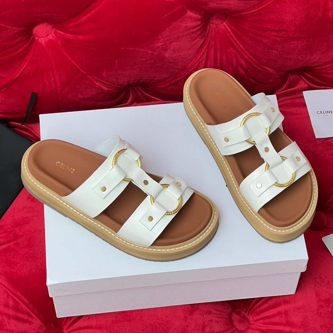 Sandal Flat White Brown Canvas