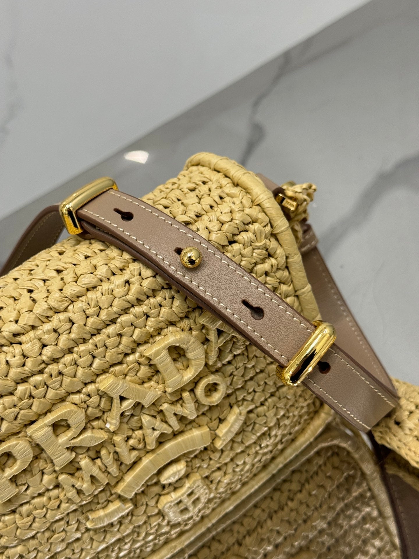 WOVEN SMALL FLAP BAG 16 IN BEIGE RAFFIA GOLD HARDWARE