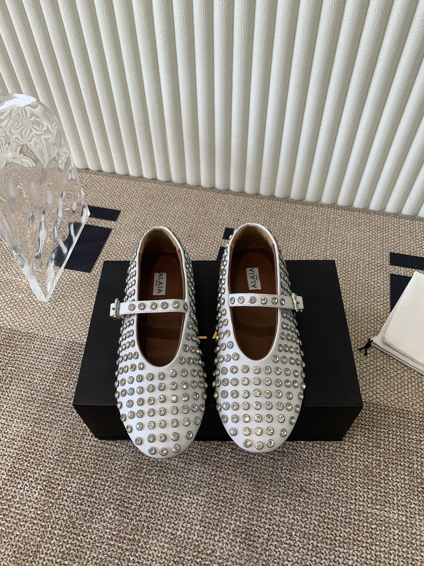 ballet flat in strass white lambskin