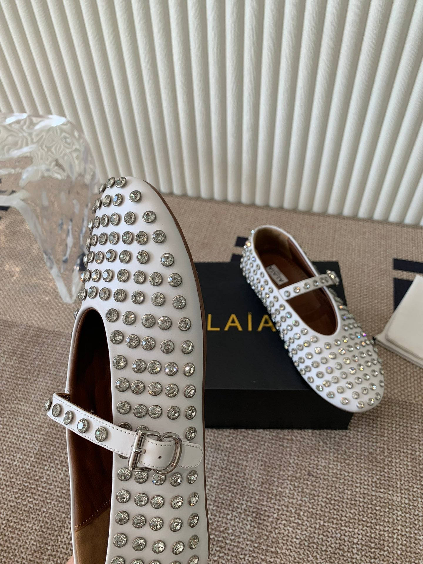 ballet flat in strass white lambskin