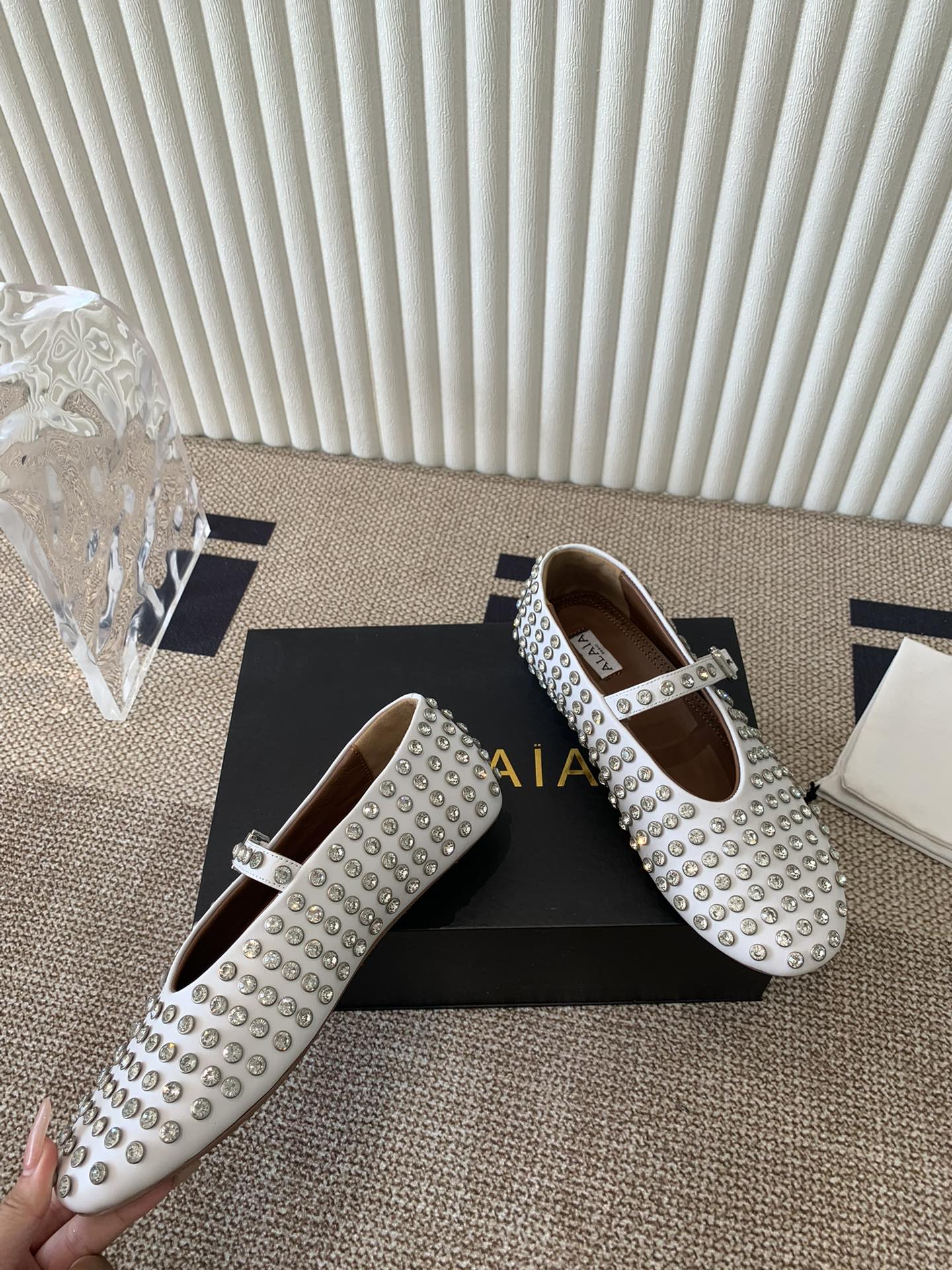 ballet flat in strass white lambskin