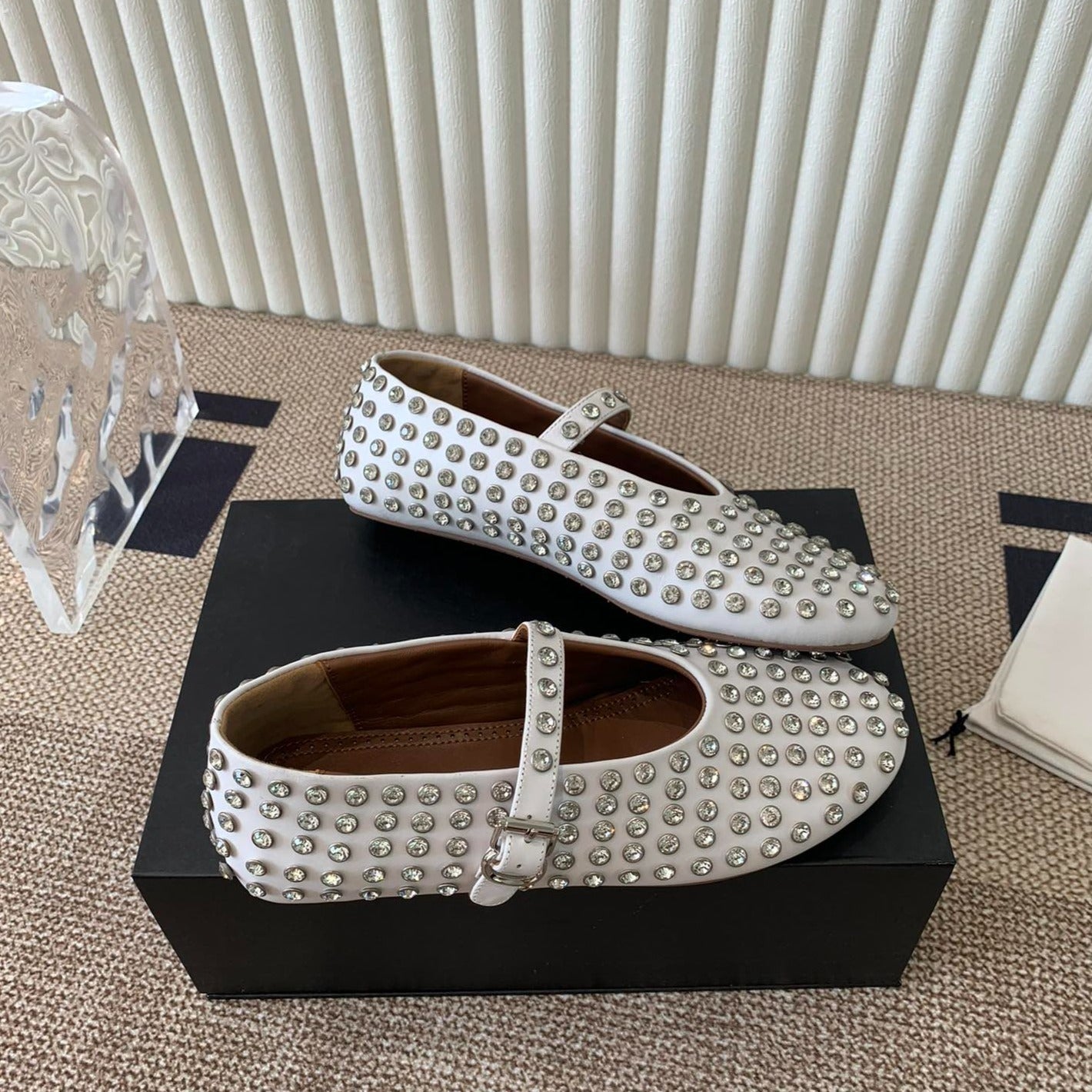 ballet flat in strass white lambskin