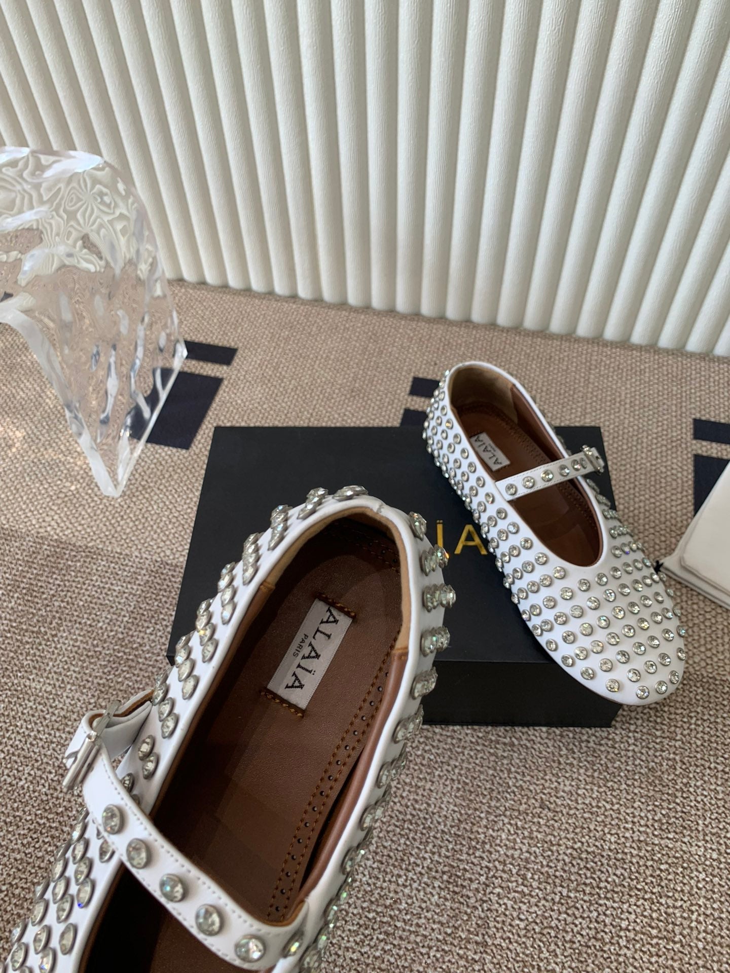 ballet flat in strass white lambskin