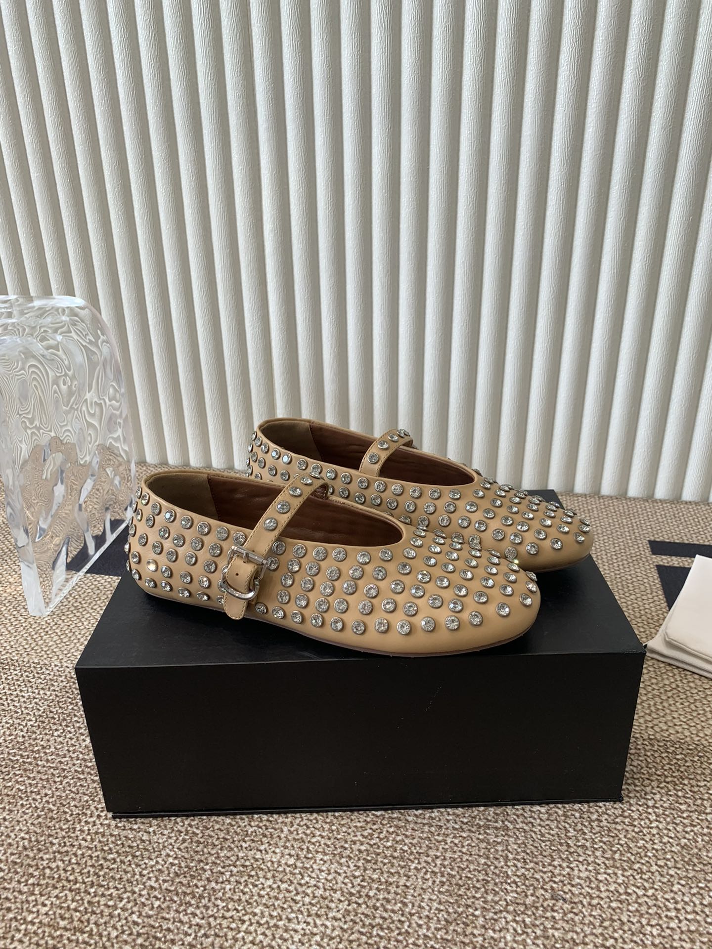 ballet flat in strass beige lambskin