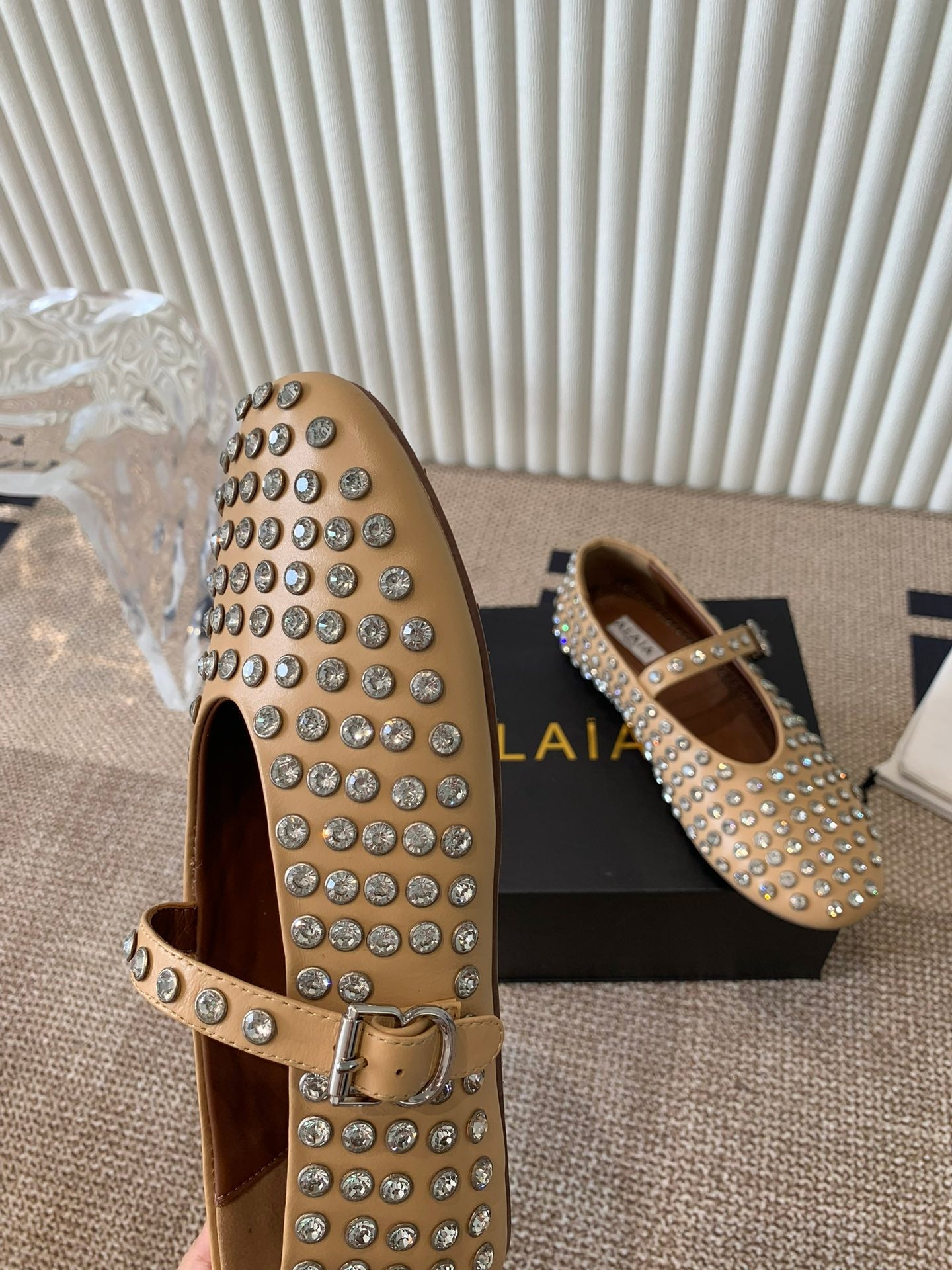 ballet flat in strass beige lambskin