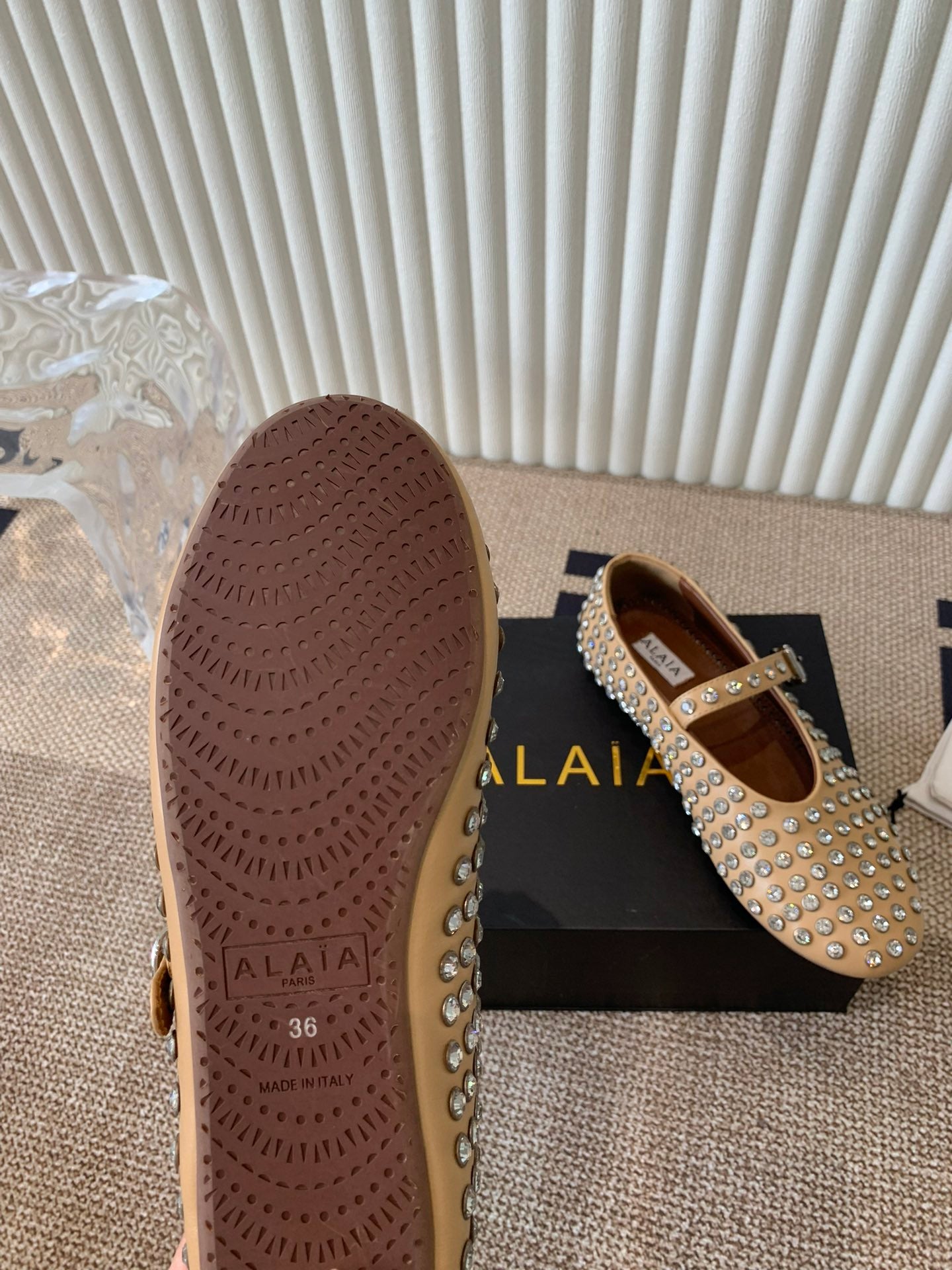 ballet flat in strass beige lambskin