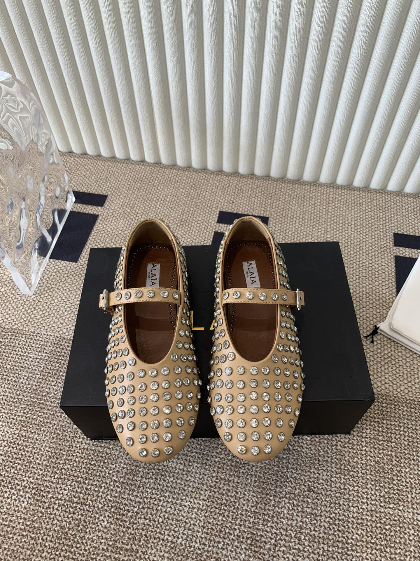 ballet flat in strass beige lambskin