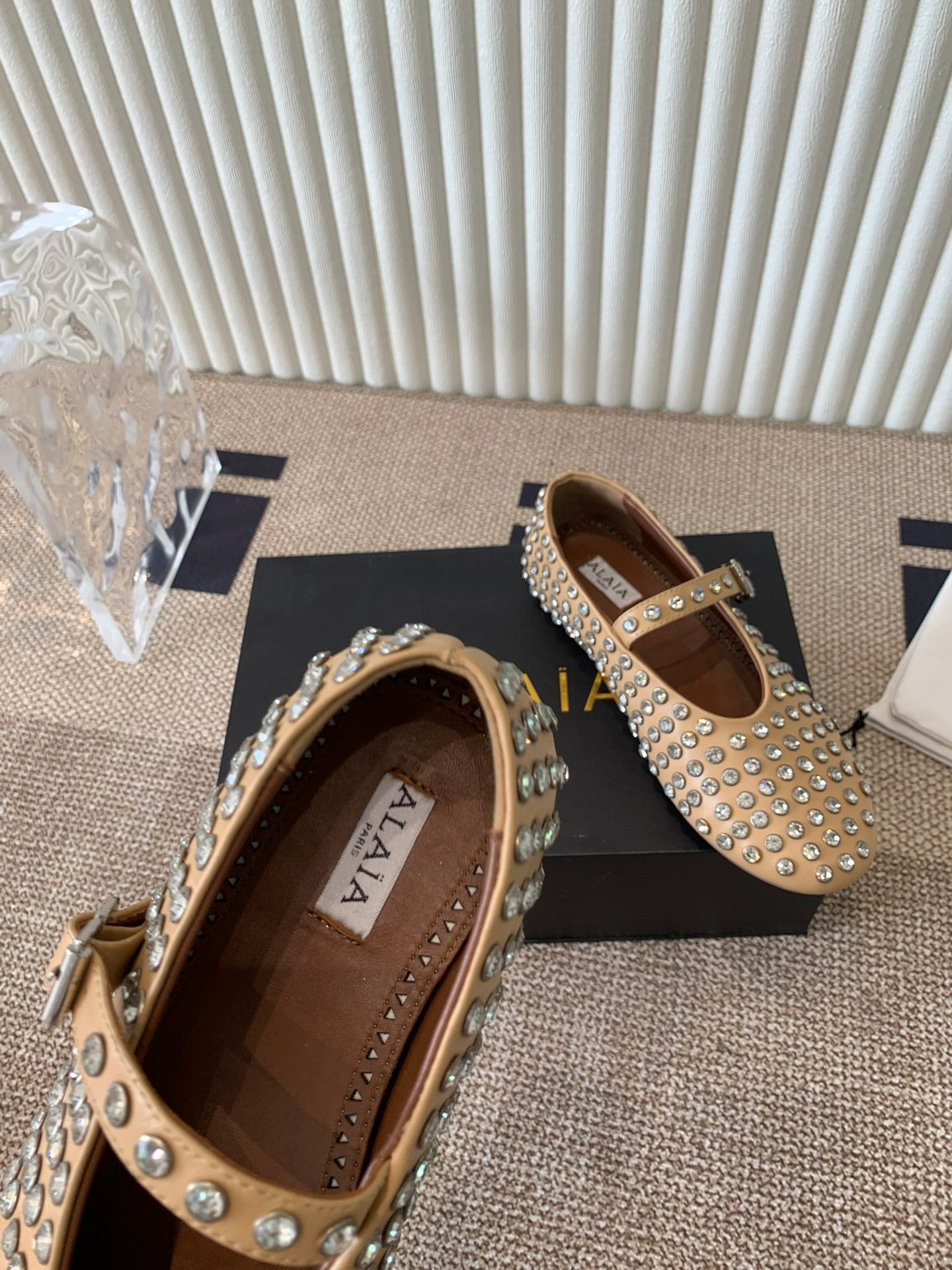 ballet flat in strass beige lambskin