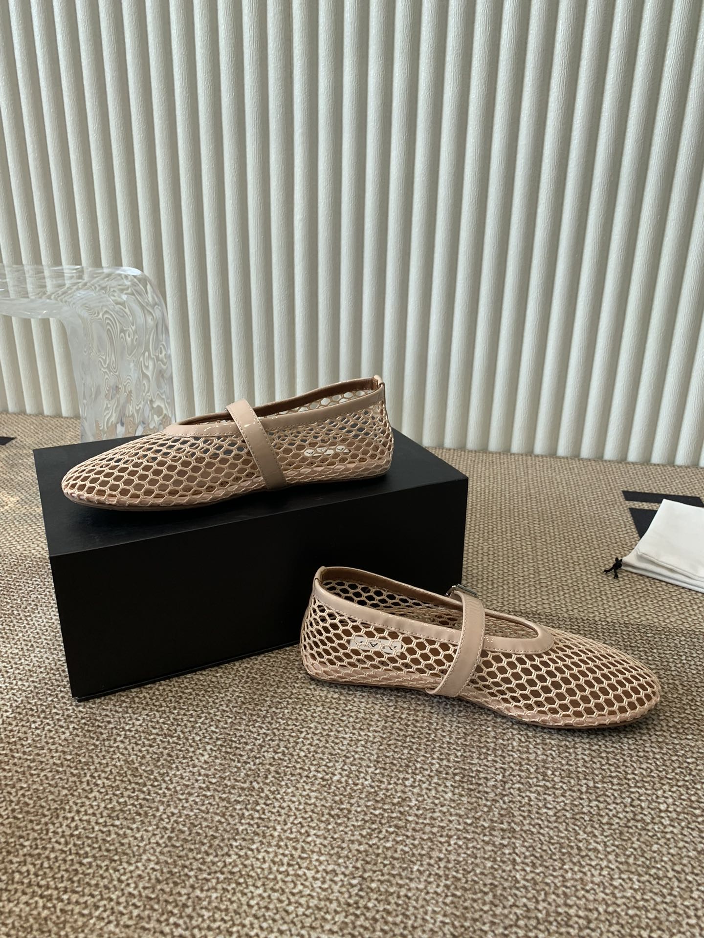 ballet flat in fishnet beige lambskin