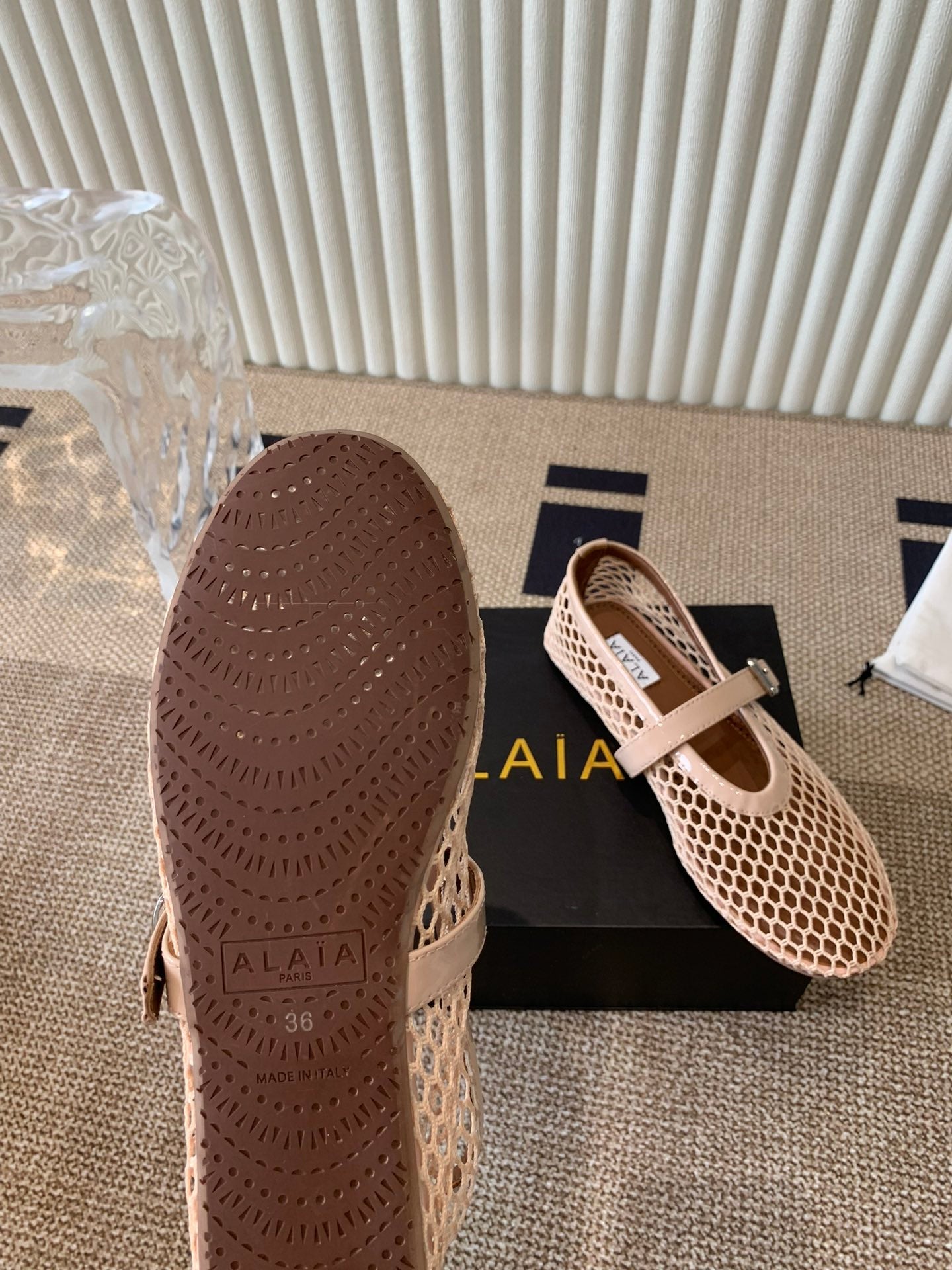 ballet flat in fishnet beige lambskin