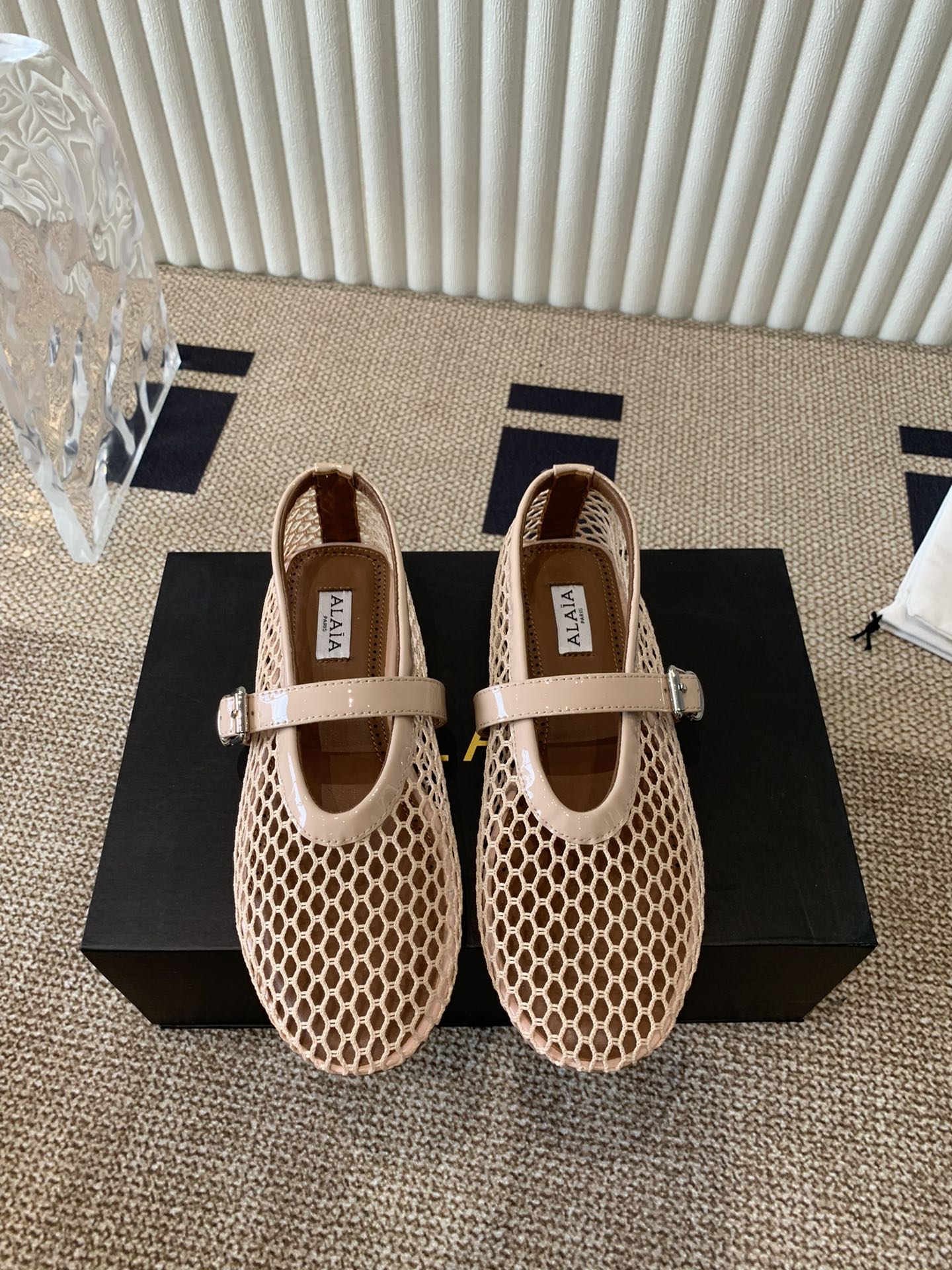 ballet flat in fishnet beige lambskin