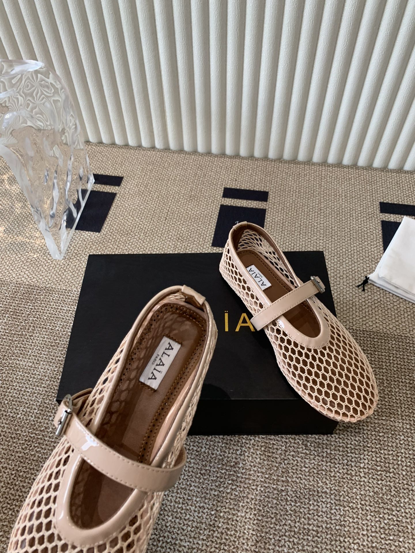 ballet flat in fishnet beige lambskin