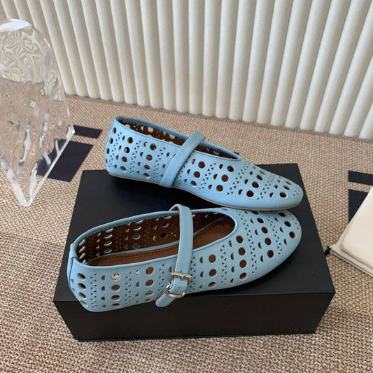 ballet flat in vienne turquoise blue lambskin