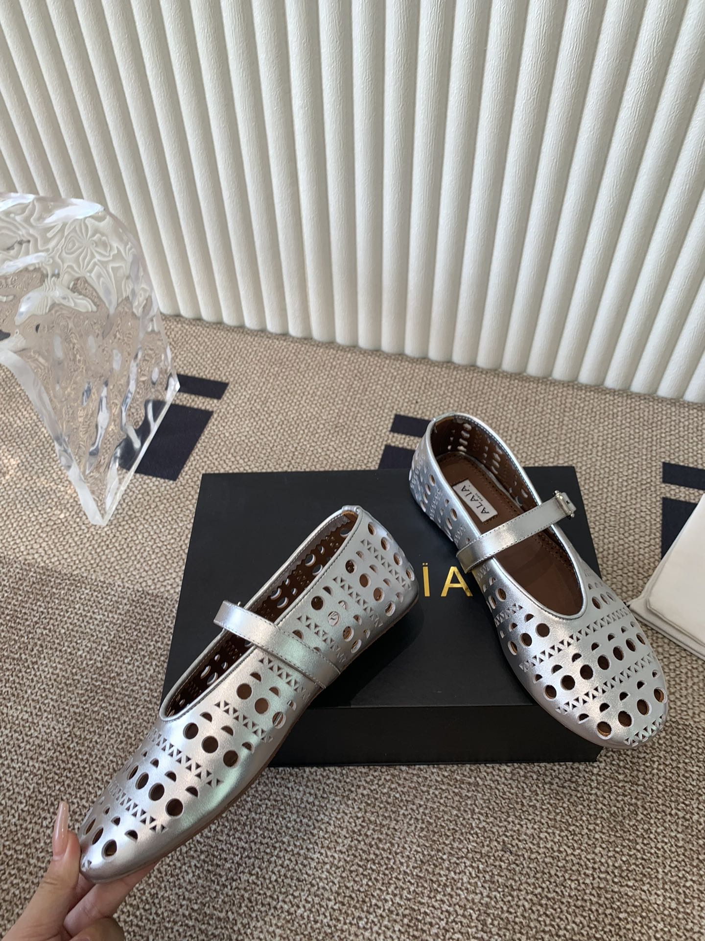 ballet flat in vienne silver metalic lambskin