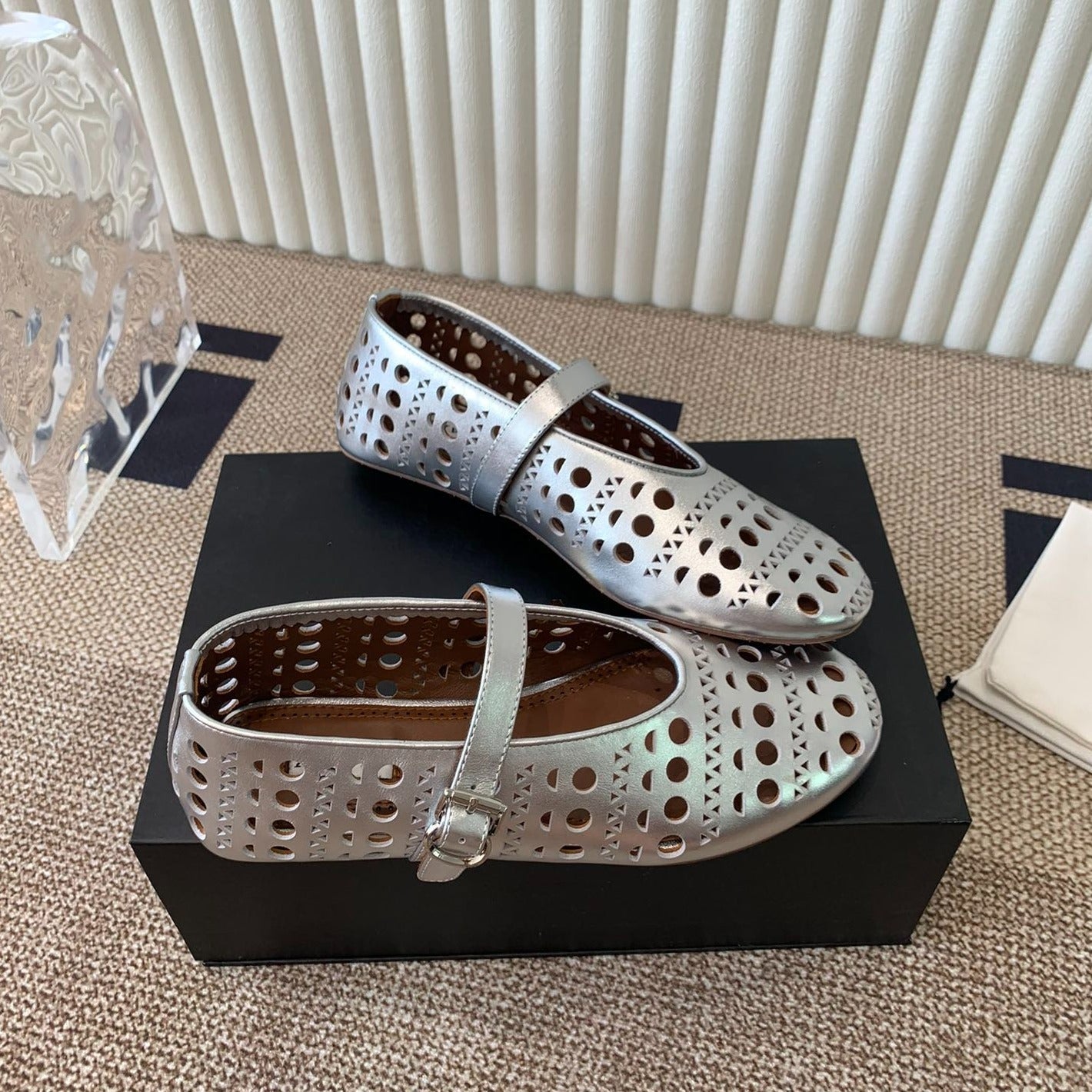 ballet flat in vienne silver metalic lambskin