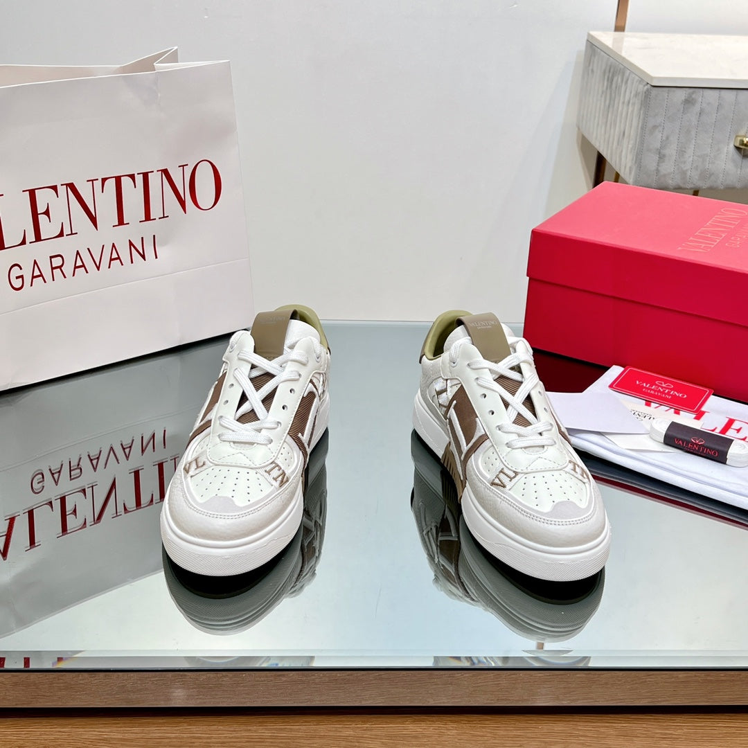 valenti low top vl7n white brown calfskin brown canvas