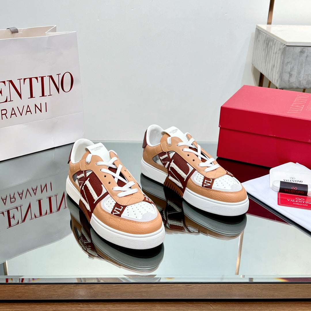 valenti low top vl7n white orange calfskin burgundy canvas