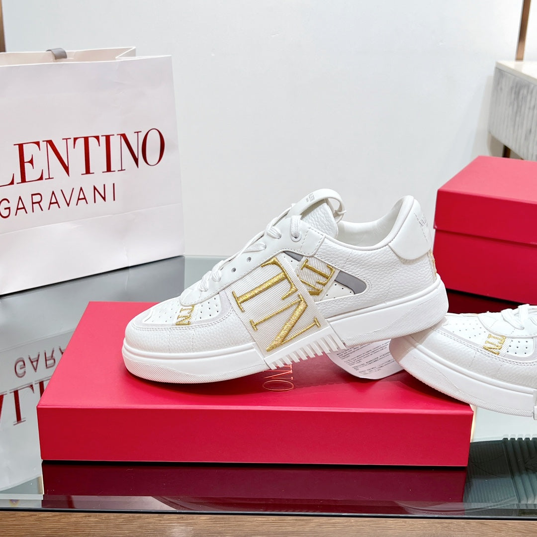 valenti low top vl7n white calfskin white gold canvas