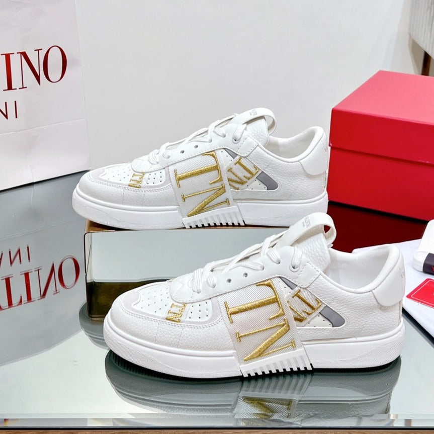 valenti low top vl7n white calfskin white gold canvas