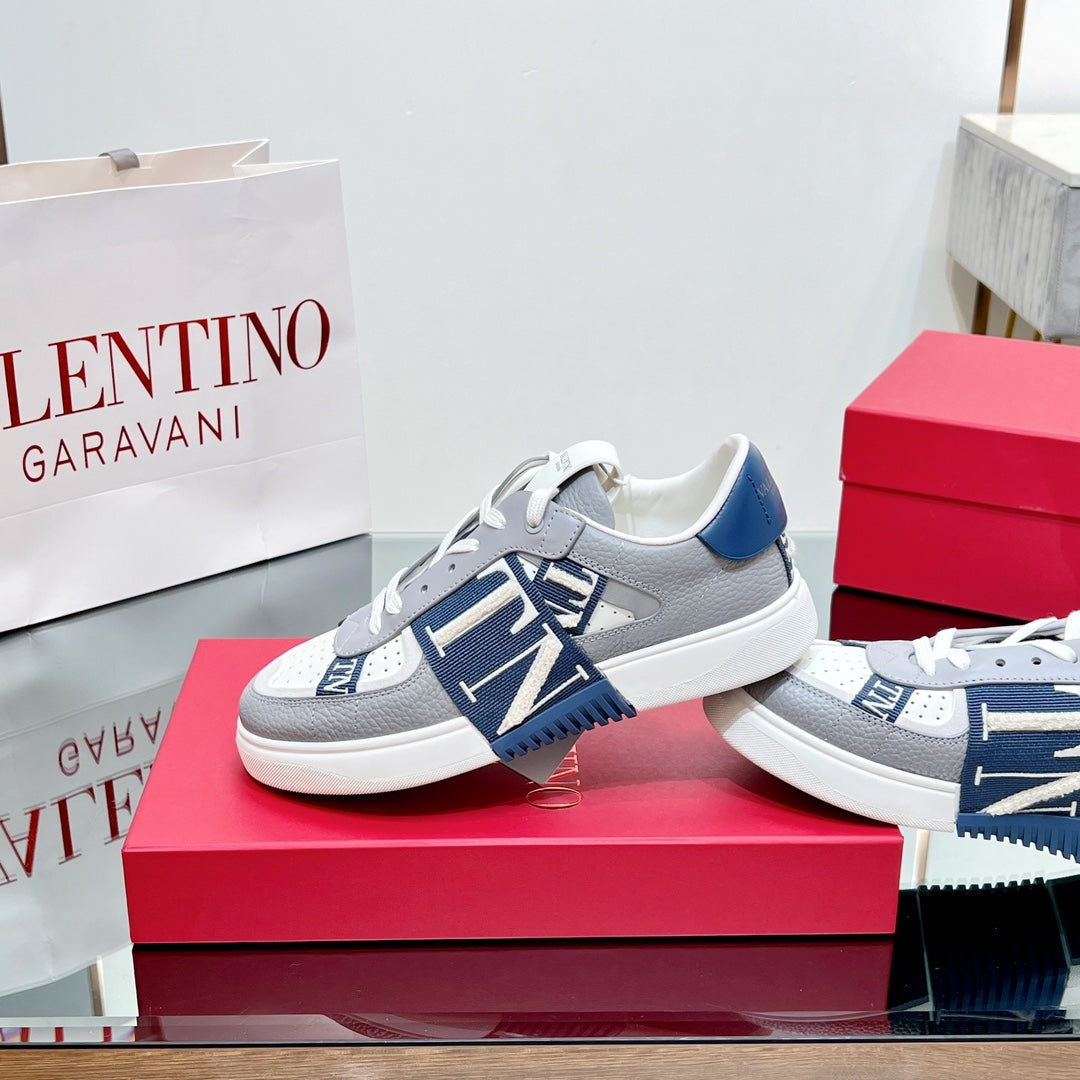 valenti low top vl7n grey calfskin blue canvas