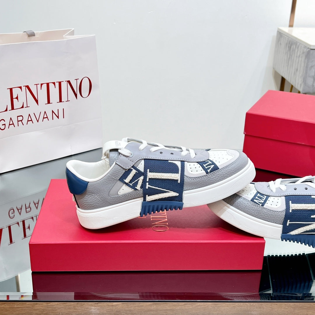 valenti low top vl7n grey calfskin blue canvas