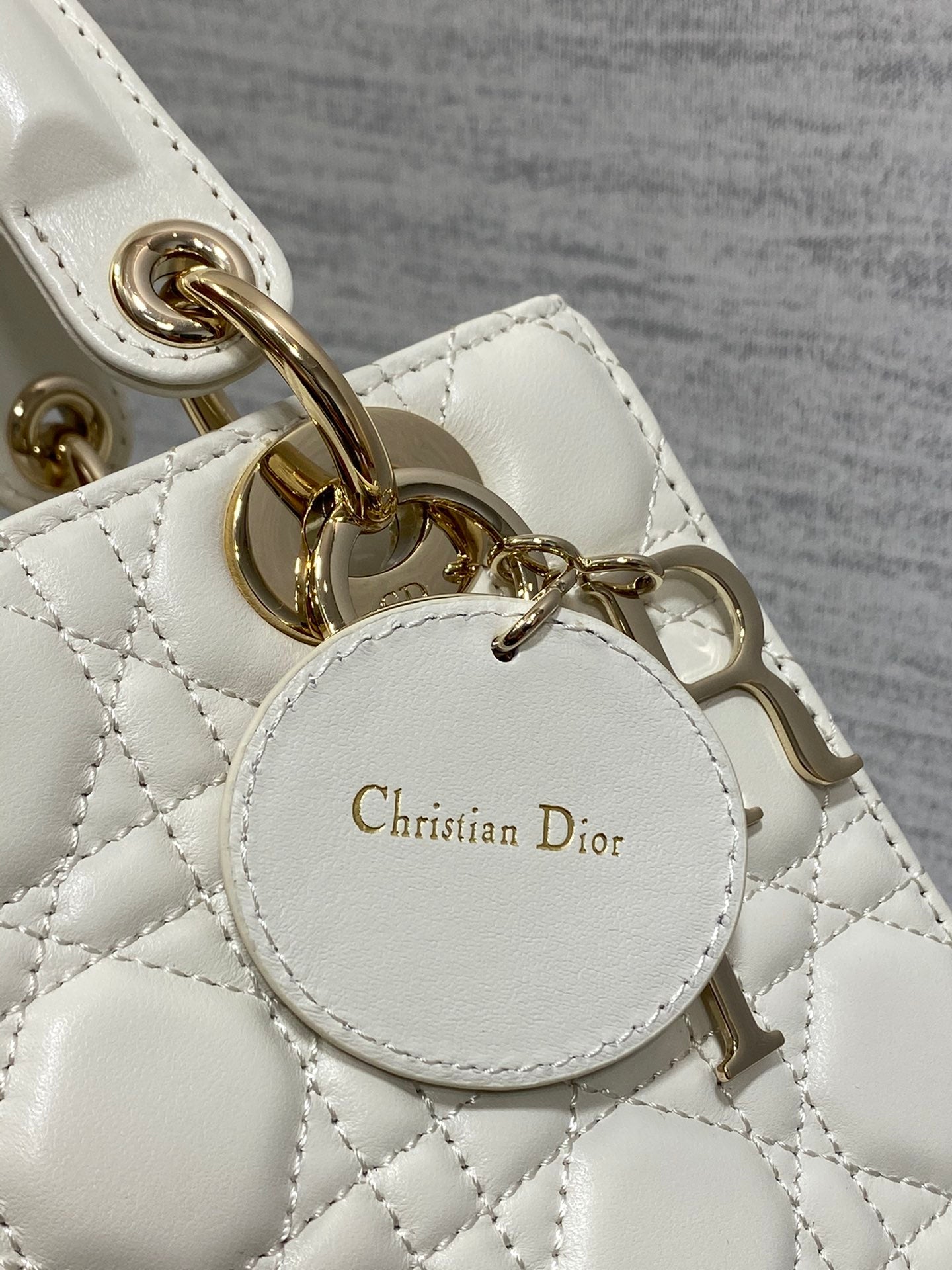 CD Lady Bag 20cm White Lambskin Light Gold Hardware