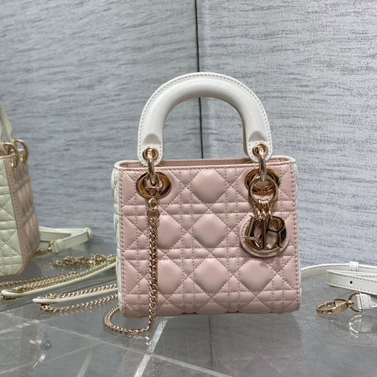 mini lady 17 pink white lambskin