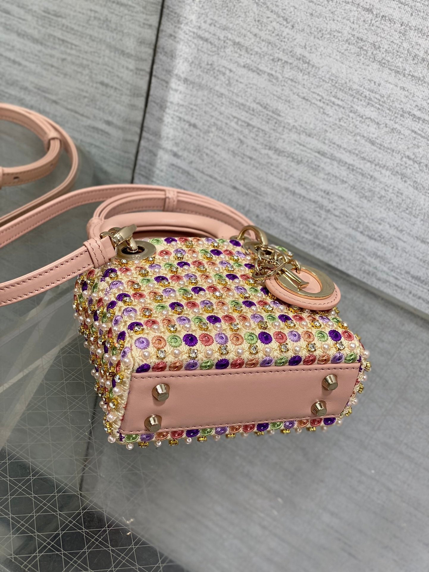 Lady Micro Bag 10cm Pink Lambskin Gold Fabric