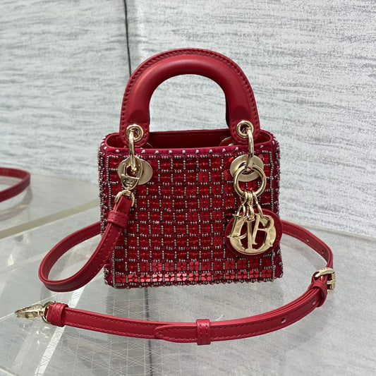 Lady Micro Bag 10cm Red Fabric Embelished Bead