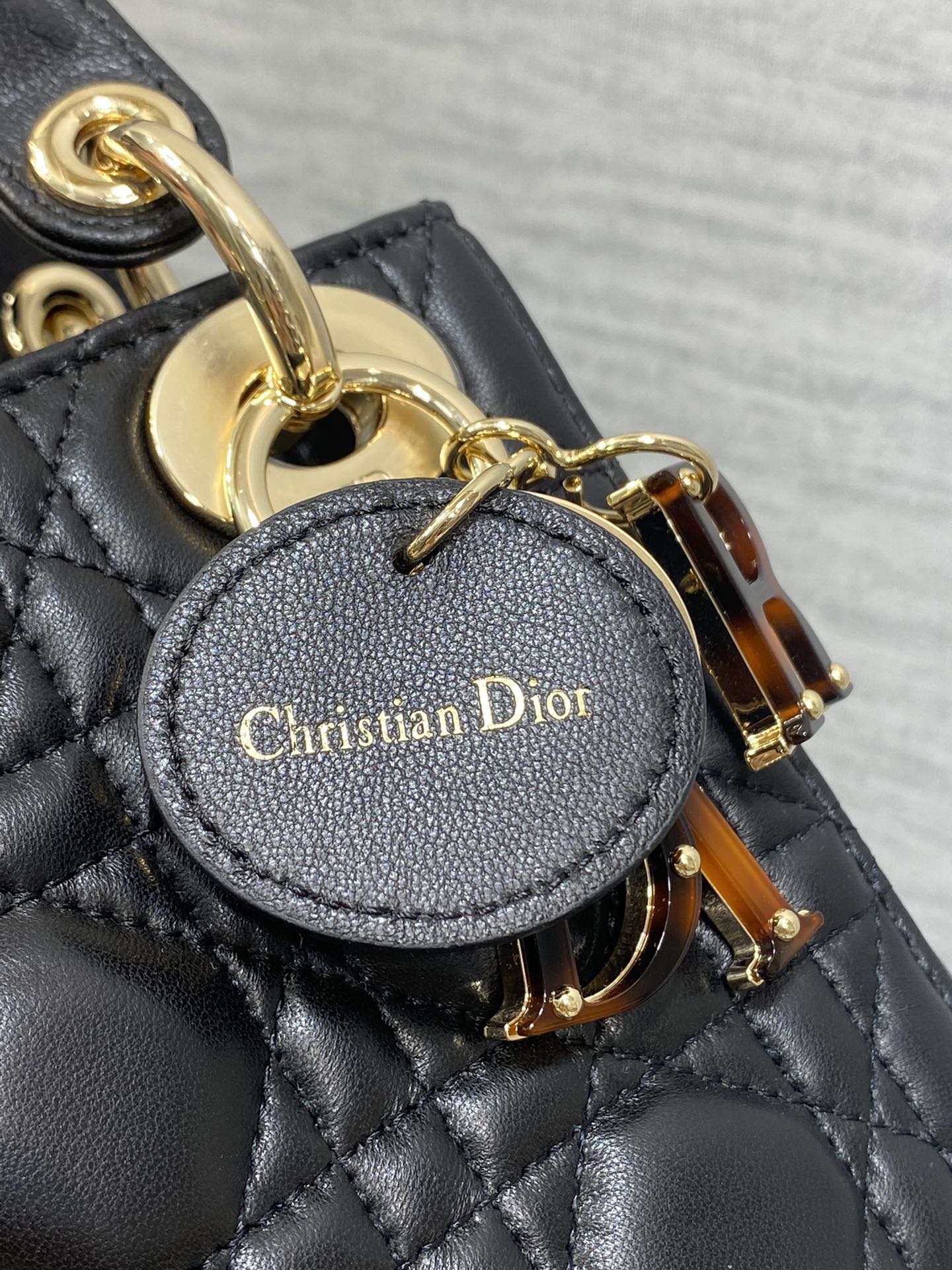 CD Lady 17cm Black Lambskin Brown Charm