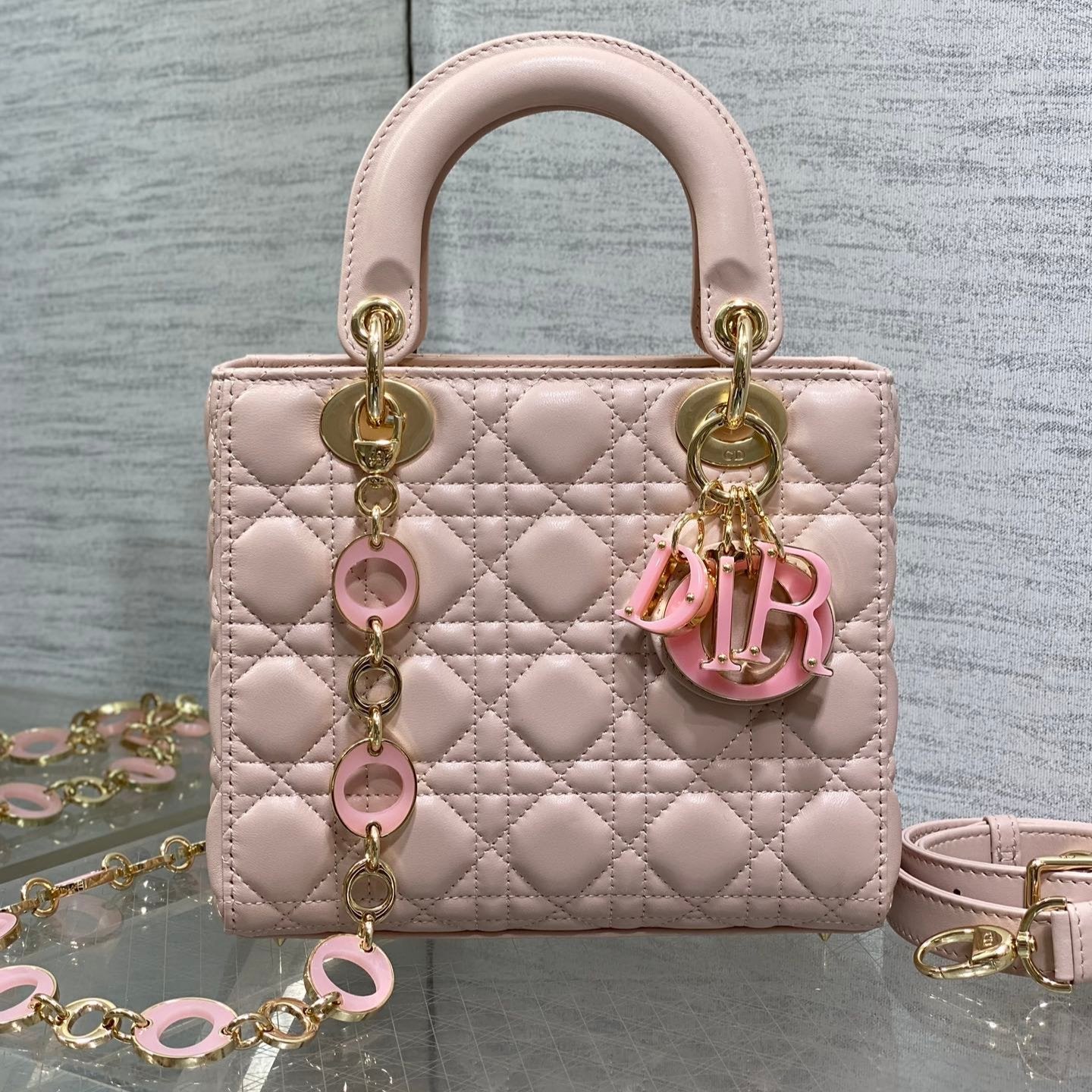 CD Lady Bag 20cm Pink Lambskin Pink Charm