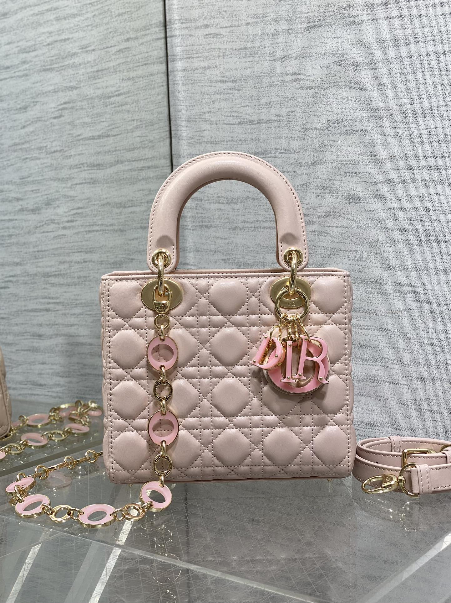 CD Lady Bag 20cm Pink Lambskin Pink Charm