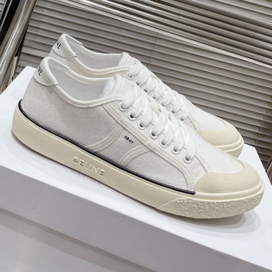 JANE SNEAKERS LOW LACE-UP WITH TRIOMPHE PATCH IN CANVAS AND CALFSKIN WHITE