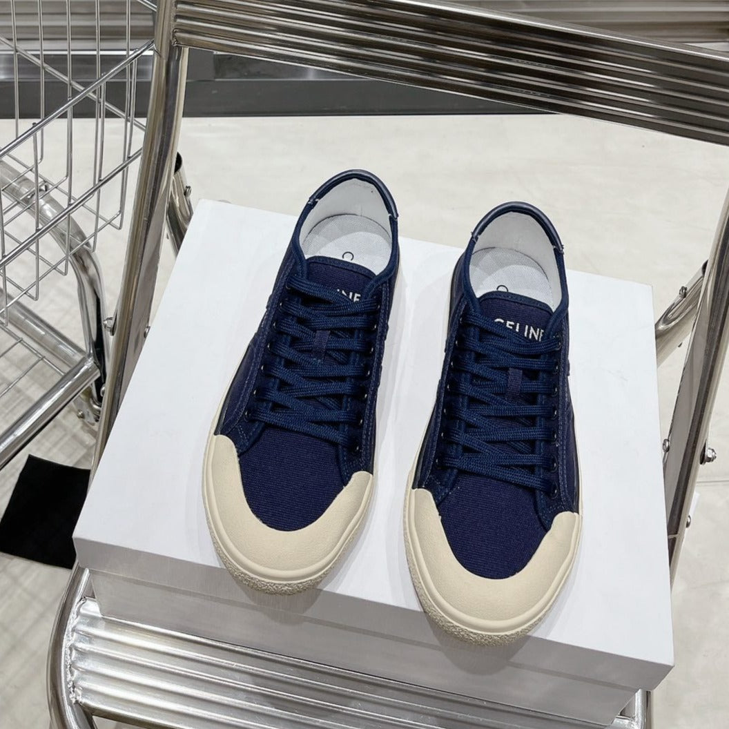 JANE SNEAKERS LOW LACE-UP WITH TRIOMPHE PATCH IN CANVAS AND CALFSKIN NAVY