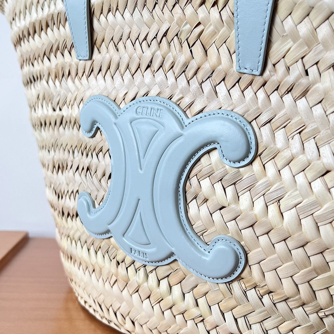 teen supple classic panier 21cm raffia cloud blue calfskin