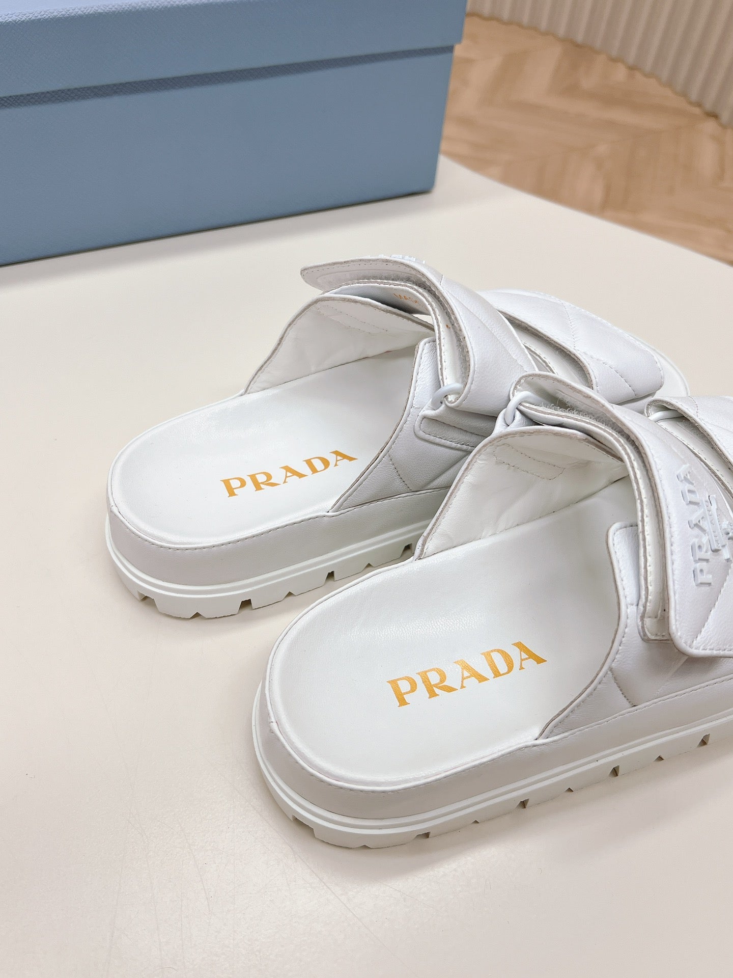 Pra Double Strap Quilted Slide 20 White Calfskin