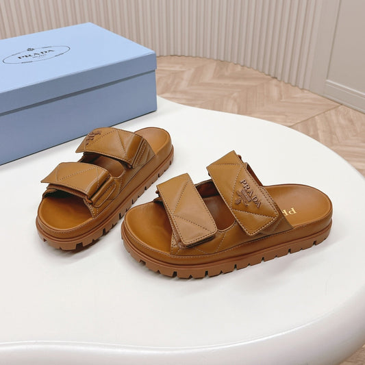 Pra Double Strap Quilted Slide 20 Tan Calfskin