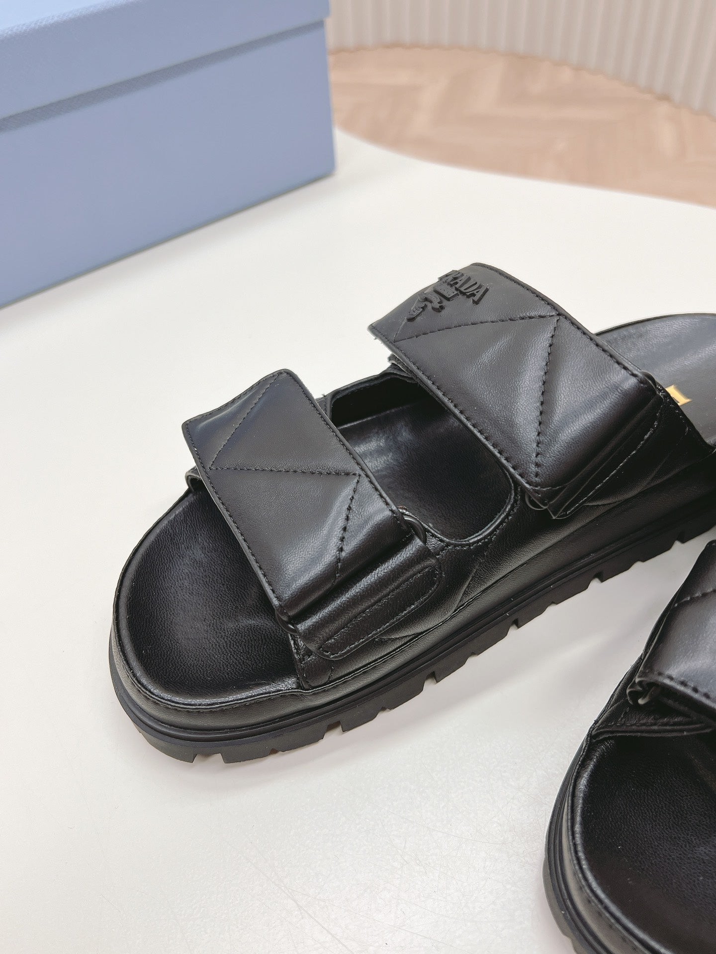 Pra Double Strap Quilted Slide 20 Black Calfskin