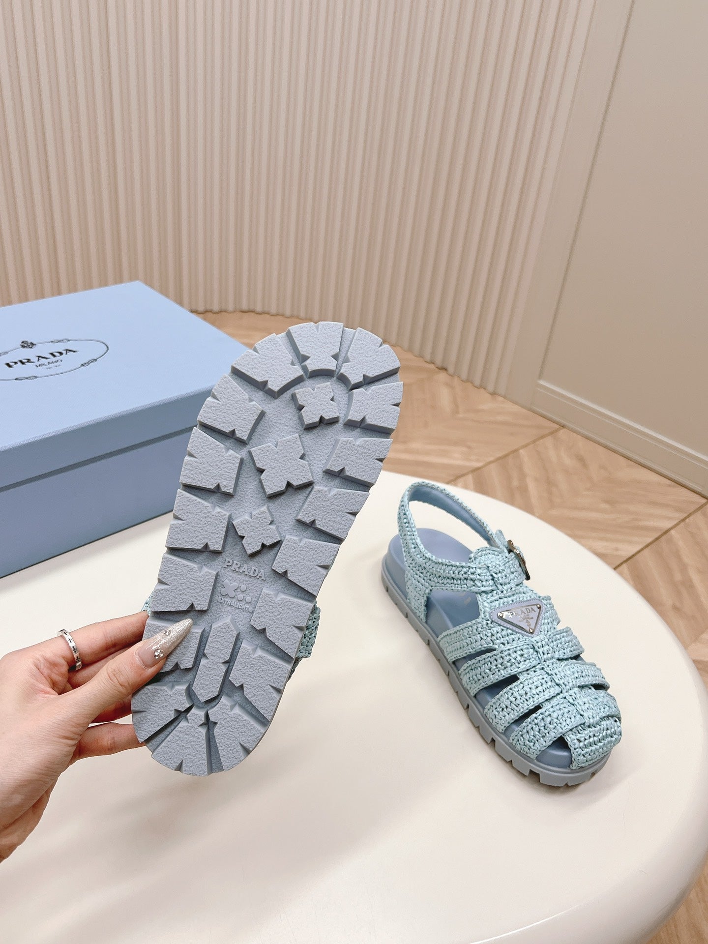 Monolith Crochet Cage Sandals 30 Baby Blue