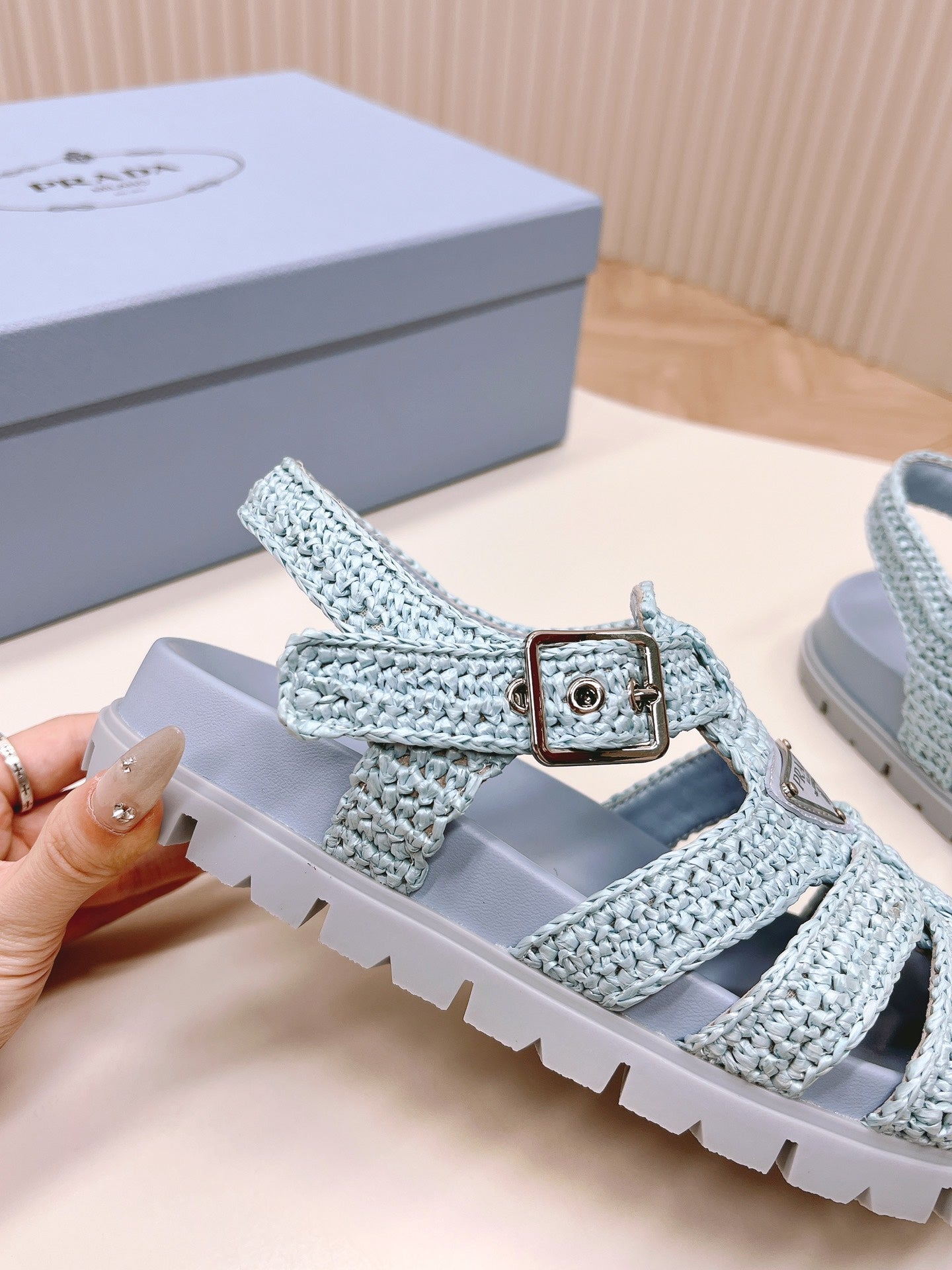 Monolith Crochet Cage Sandals 30 Baby Blue